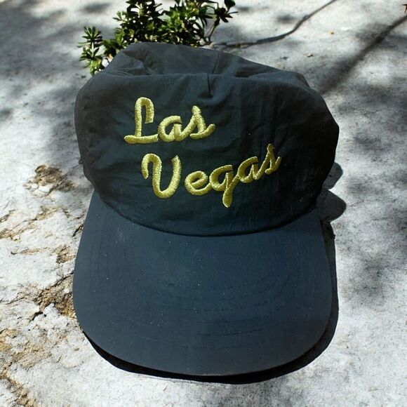Other - Las Vegas Vintage 80s Nylon Embroidered Cap Hat Black Gold Men's One Size